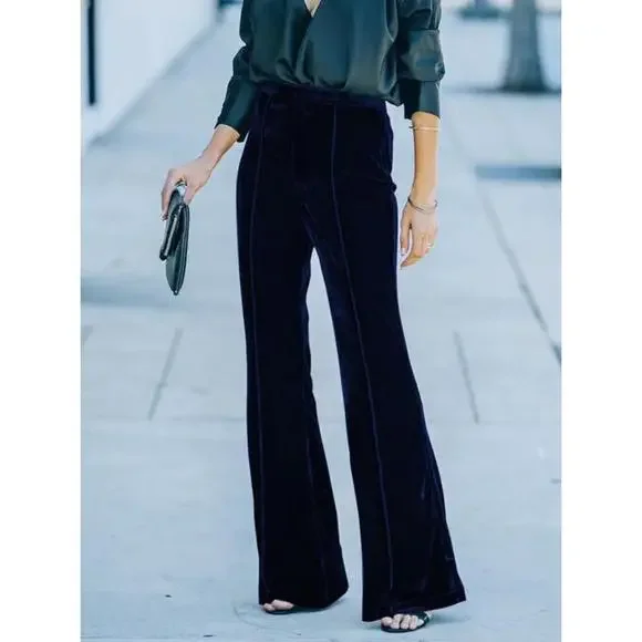 High Waist Velvet Flare Holiday Dressy Pants - Picture 10 of 15